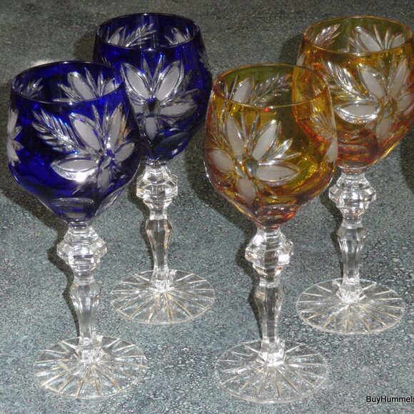 SET OF 8 BAVARIAN CUT-TO-CLEAR MULTICOLOR Crystal WINE GLASSES CHRISTMAS GIFT! - Picture 2 of 7